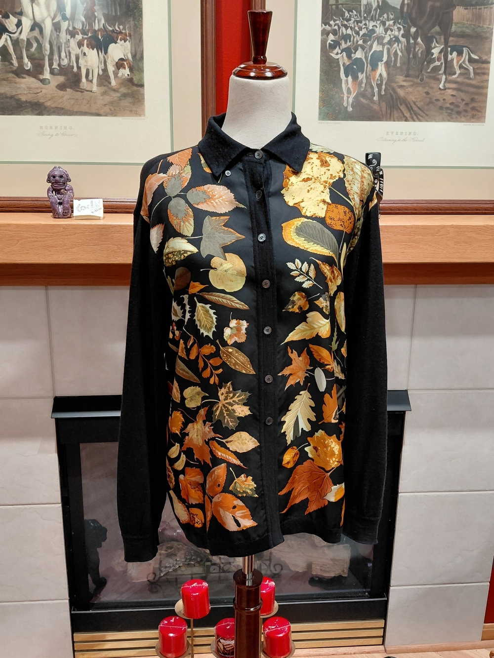 Vintage Hermes Tourbillions Twillaine Black Silk Knit Cardigan Sweater 1990 S 40
